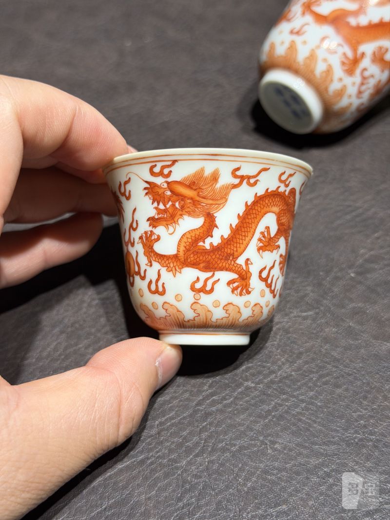 清光绪 矾红龙纹杯一对 - 图6